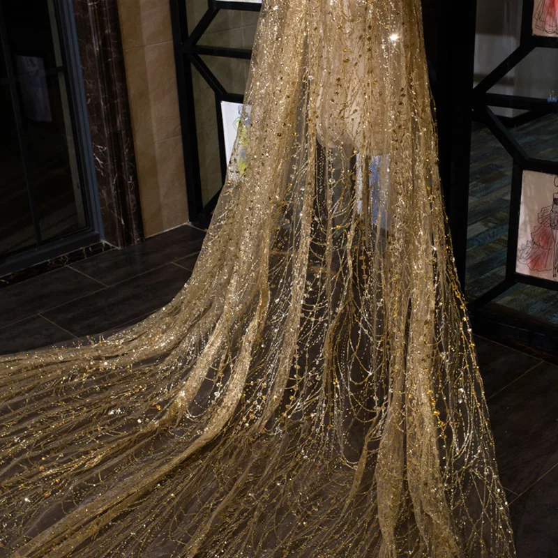 zh2038q 香槟黄金一层婚礼面纱 2019 新亮片贴花 3.