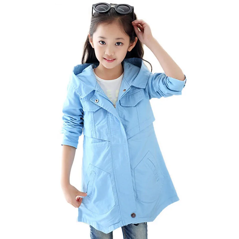 2016 autumn girls jacket fashion children s clothing big kids child medium long outerwear girl trench