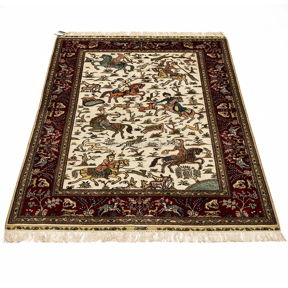 hunting scene silk carpet - buy handmade turkish silk carpets