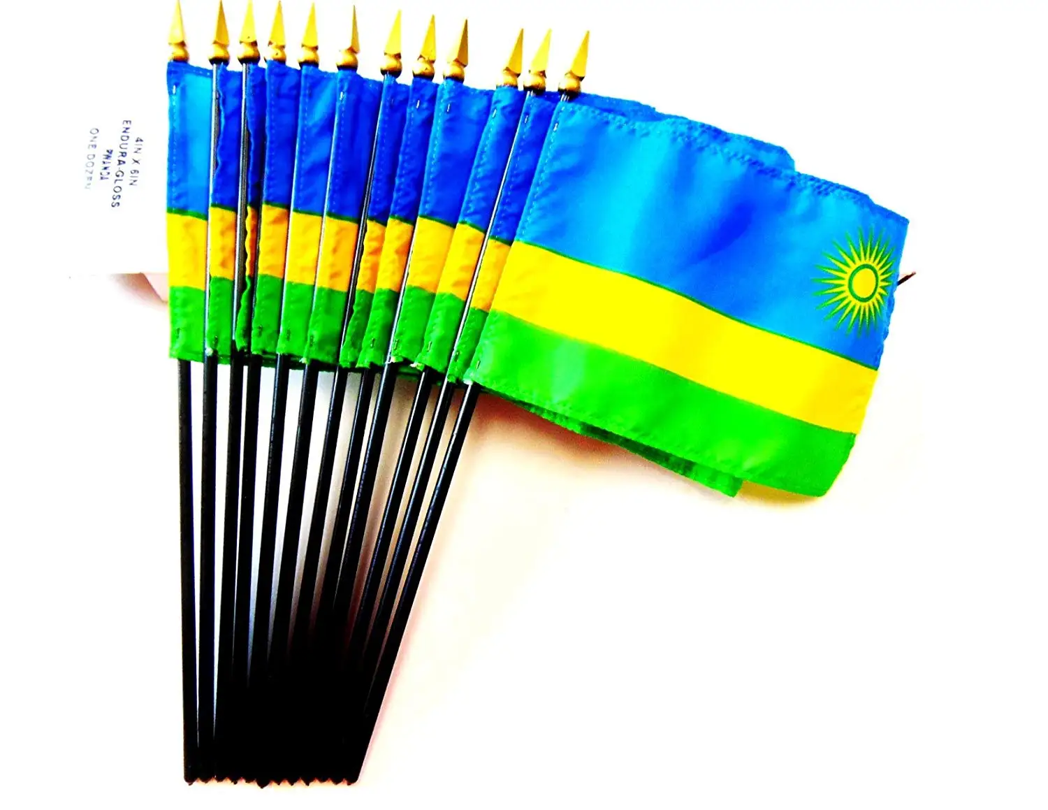 MADE IN USA!! Box of 12 Rwanda 4"x6" Miniature Desk & Table Flags; 12 American Made Small Mini Rwandan Flags in a Custom Made Cardboard Box Specifically Made for These Flags