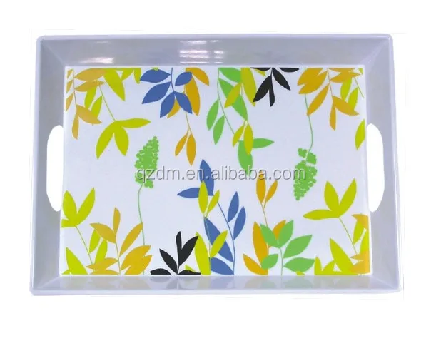 39x27cm Wholesale Melamine Serving Tray , Plastic Tray with handle
