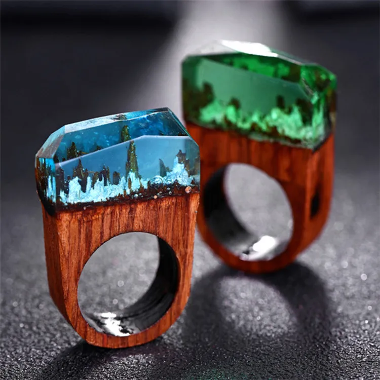 New retro jewelry wooden ring secret forest creative resin couple rings wholesale