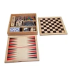 wooden multi game box with backgammon checkers chess and poker ,dominos, 9 in 1 game set