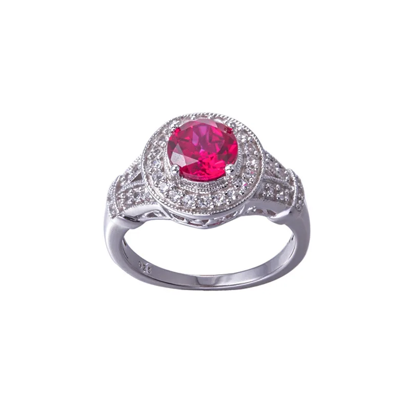 White Gold Ruby Stone Ring Silver Jewelry Ring