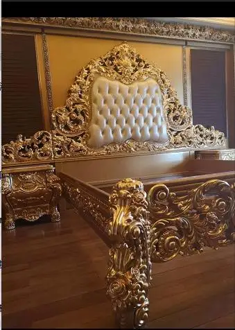 Italian classical king throne wood bedroom set