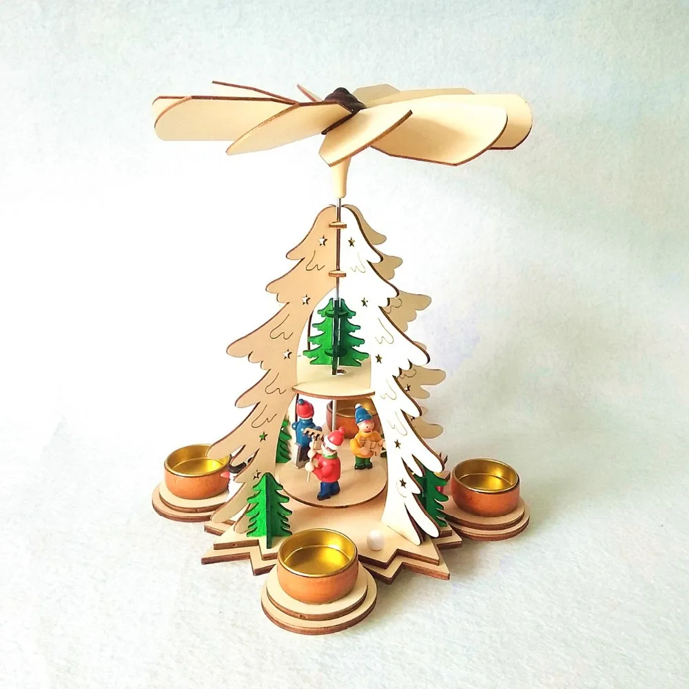 Wooden Craft Laser Cutting Christmas Pyramid Decoration With Tealight ...