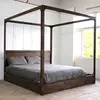 Cheap low height canopy french folding frame four poster bed furniture wood double bed