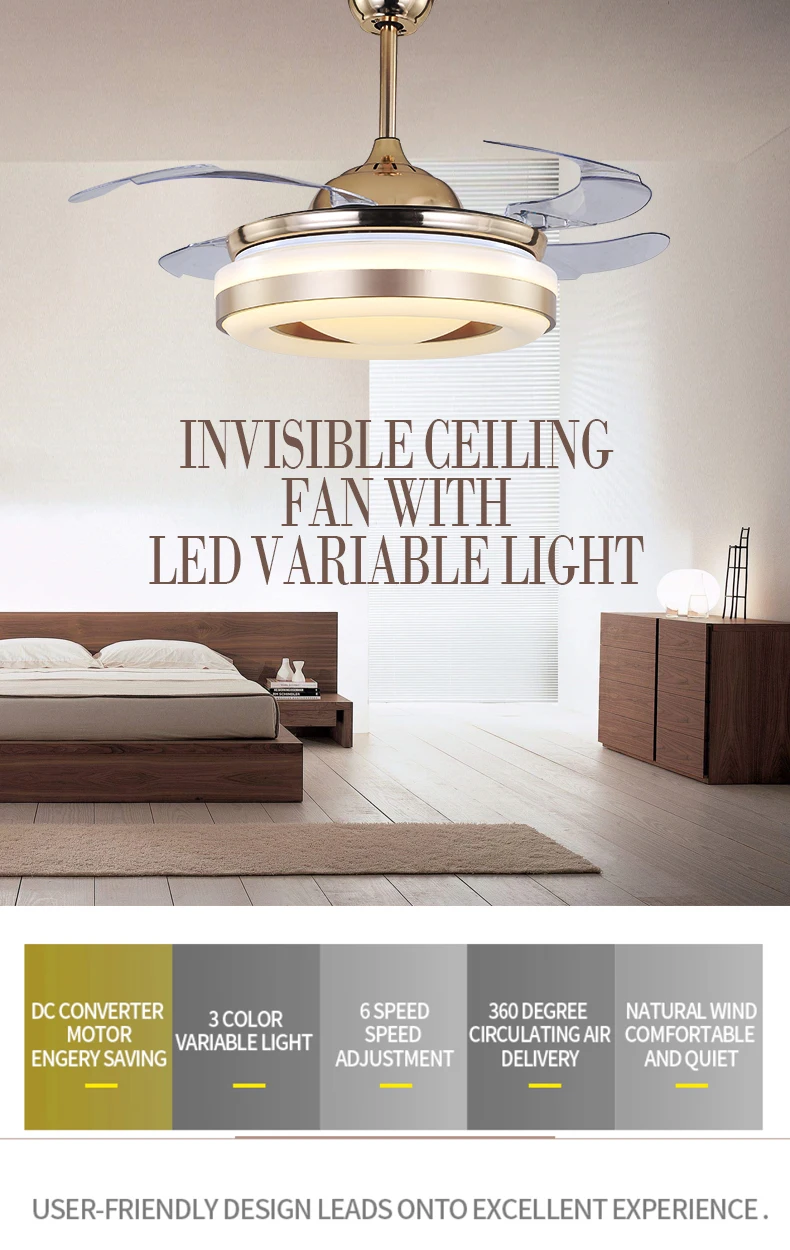 Promotional good quality modern design 13.9KG ceiling fan with hidden blades