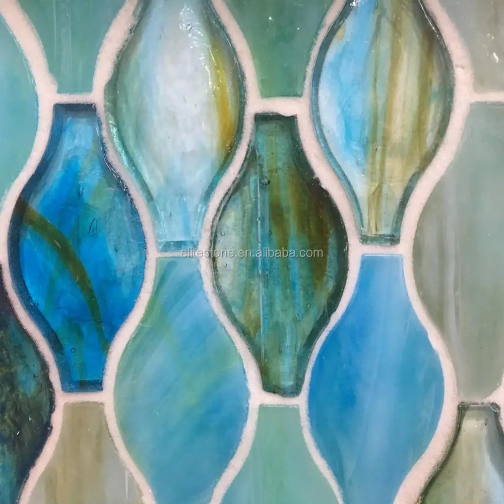 Green Glass Mosaic Arabesque Glass Mosaic Tile Crystal Glass Wall Tile