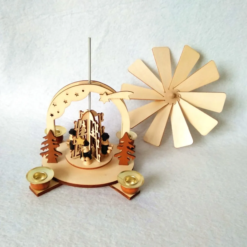 Wooden Craft Christmas Candle Windmills Ornament For Holiday Gifts