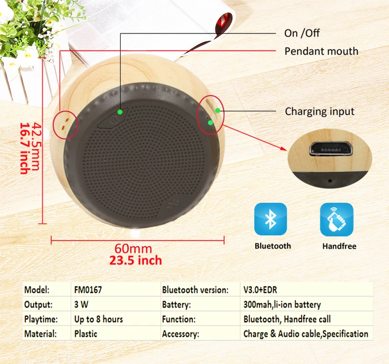 FM0167 Portable Mini Wireless Bluetooth 5.0 Bamboo Speaker Unique Loudspeaker Music Phone Speaker - ANKUX.COM