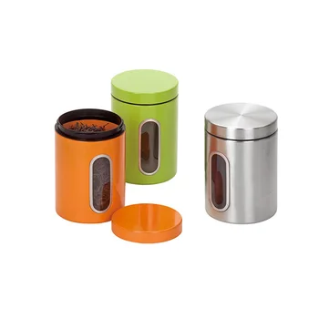 Round Metal Colorful Coffee Tea Sugar Canister Sets With Lid Round Metal Colorful Coffee Tea Sugar Canister Sets With Lid