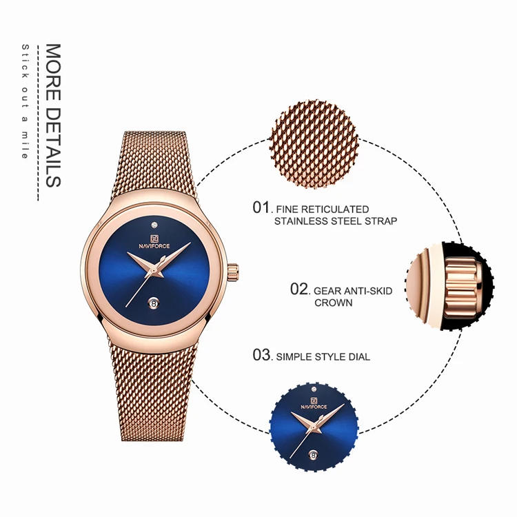 NAVIFORCE Watch 5004 Top Luxury Brand Women's Luxury Blue Ultra Thin 2023 Luxury Waterproof Quartz Lady Women Watch