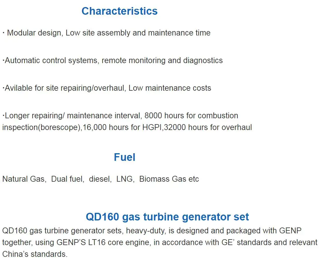 Manufacturer DQ100TQ Gas Turbine Set for GE Company spare parts of gas turbine