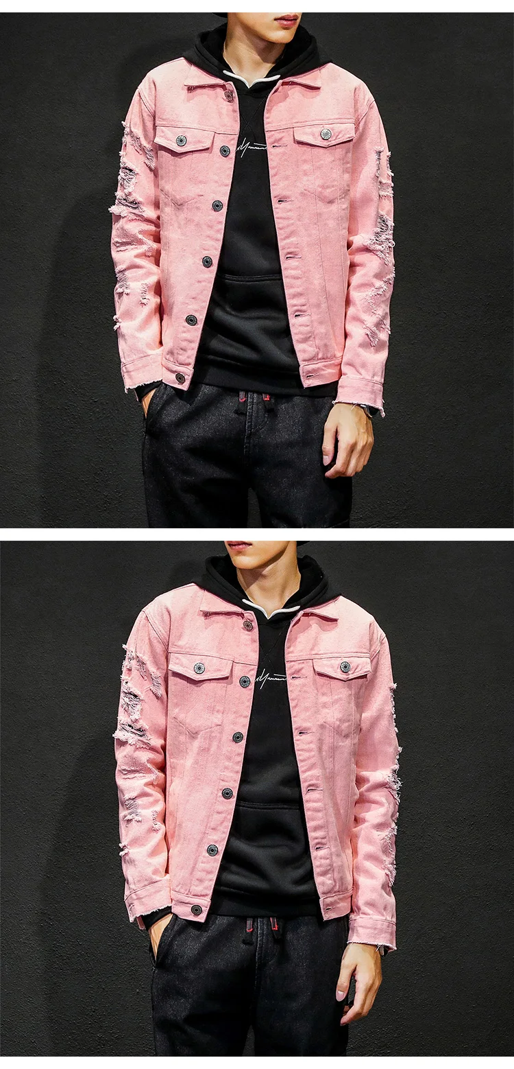 Factory Manufacturer Fashion Denim Collar Long Sleeves Mens Pink Jeans ...