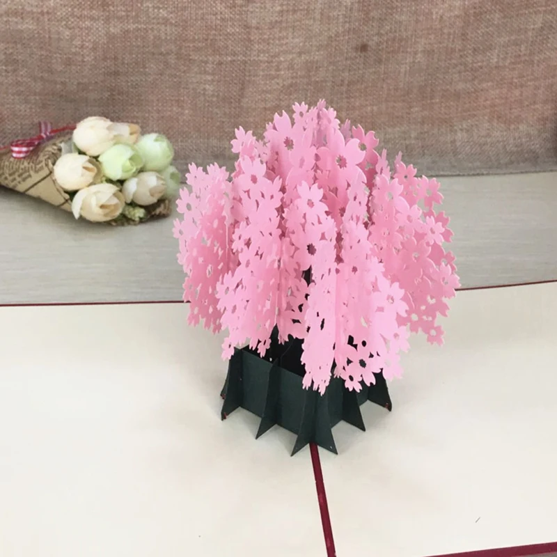1pcs Laser Cut Kirigami 3D Pop UP Greeting & Gift Cards Gorgeous Cherry Blossoms Handmade Creative Thank You Cards Teachers' Day (4)