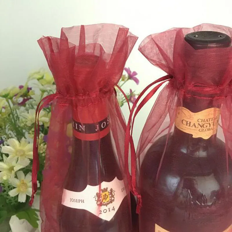 Sheer Organza Wine Bottle Cover Wrap Gift Bags Home Wedding Party Decoration Crafts Pack Festive