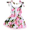 Boutique fancy kids baby girls suspender dress soft cotton casual belt floral pom pom dress