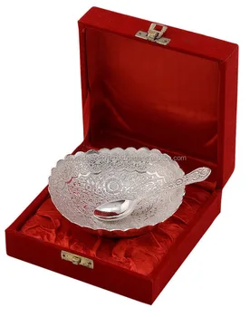 Designer White Metal Silver Plating Vintage Bowls With Beautiful Red Designer White Metal Silver Plating Vintage Bowls With Beautiful Red Bo