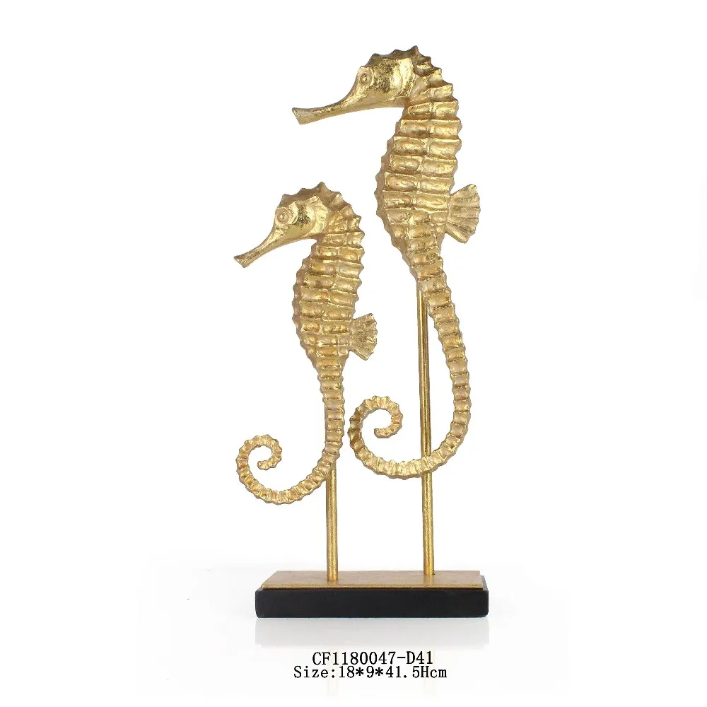 Resin Animal Gold Seahorse Ornament Sculpture Home Decoration for sale manufacture