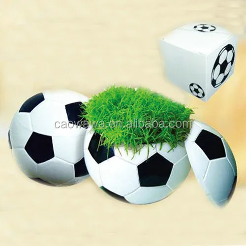 2014 Hotsale Football Clay Flowerpot,Football Grass Toy,Green Idea For