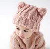 Latest Cute Baby Girl Cat Ear Design Knitting Pattern Hat 2017 Winter Outdoor Kids Warm Wool Knit Hats&Caps Beanie