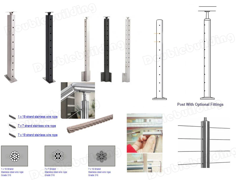 Facial mount mental steel black wire cable balcony railing factory