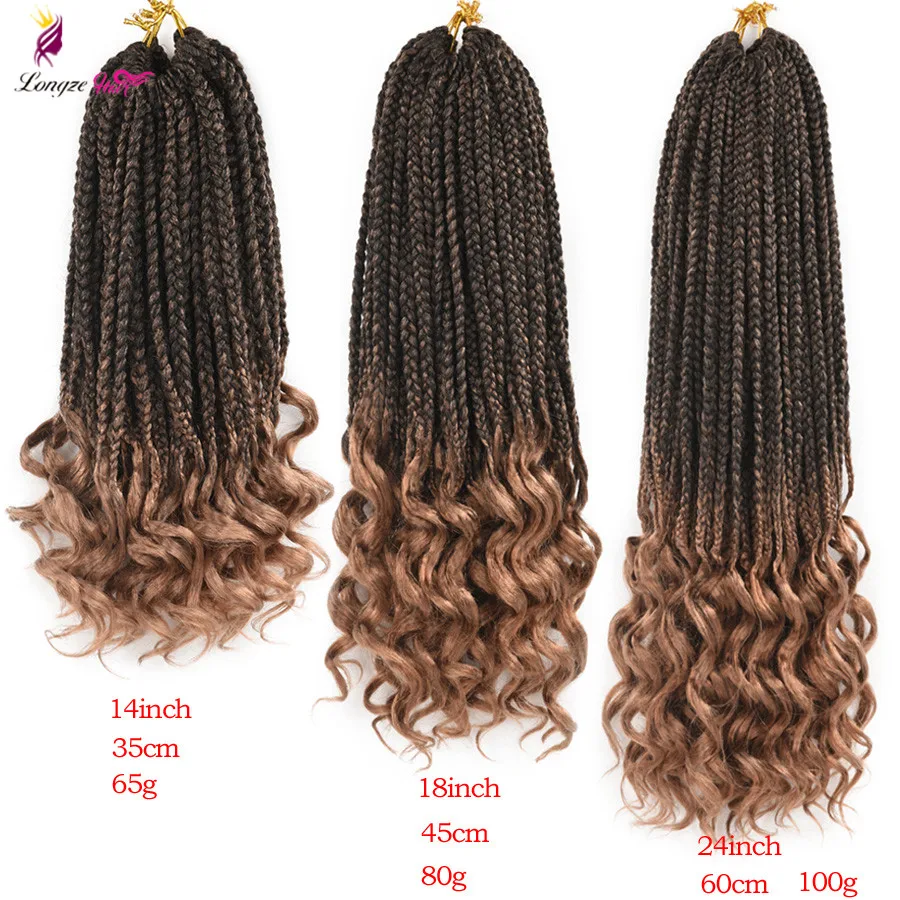 14 18 24inch Box Braids Curly Crochet Braid Lot 24 Strands Synthetic