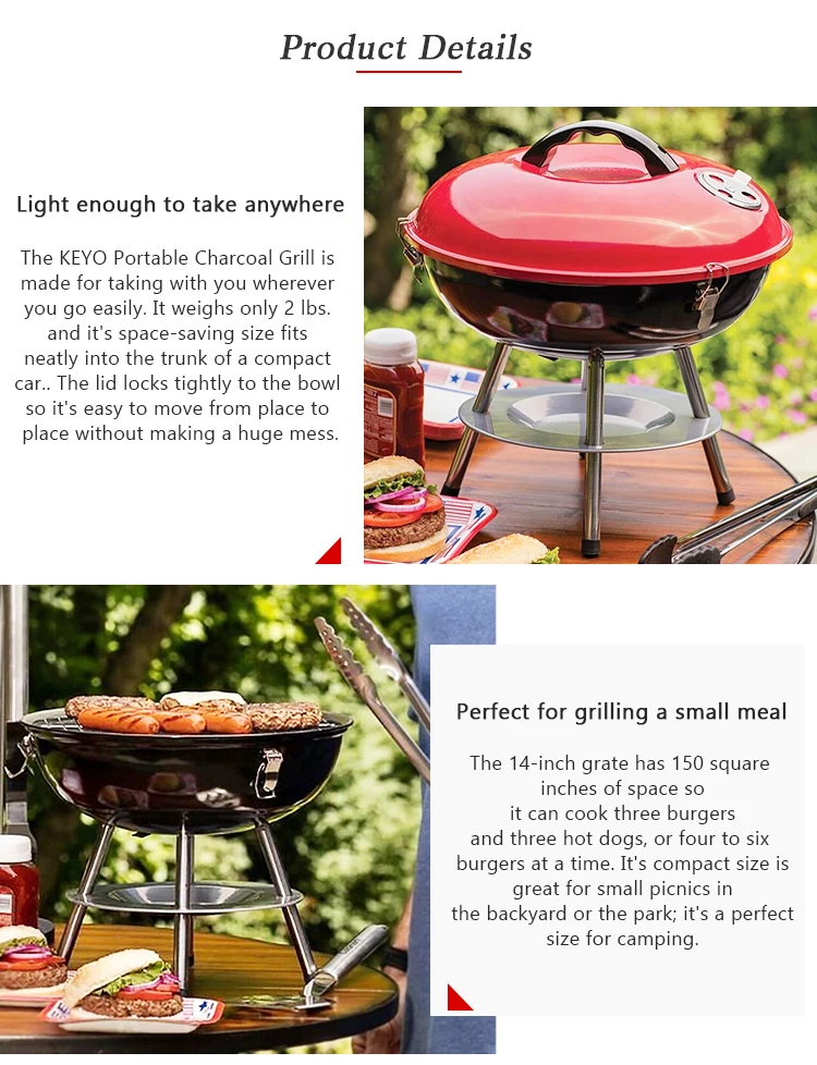 14 Inch Charcoal Mini Kettle Tabletop Bbq Grills 14' Barbecue Charcoal