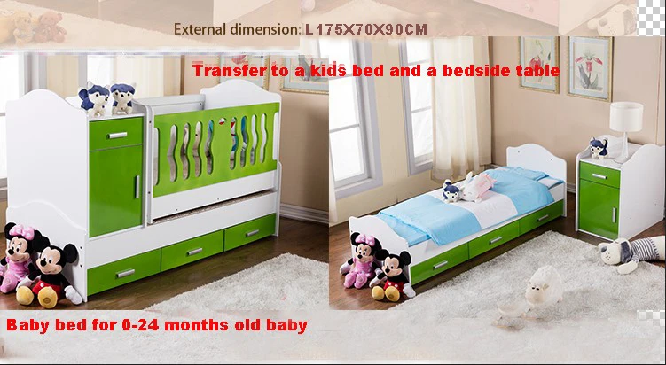 Wooden Baby Crib Bed Sleeping Baby Cot With Removable Drawers And