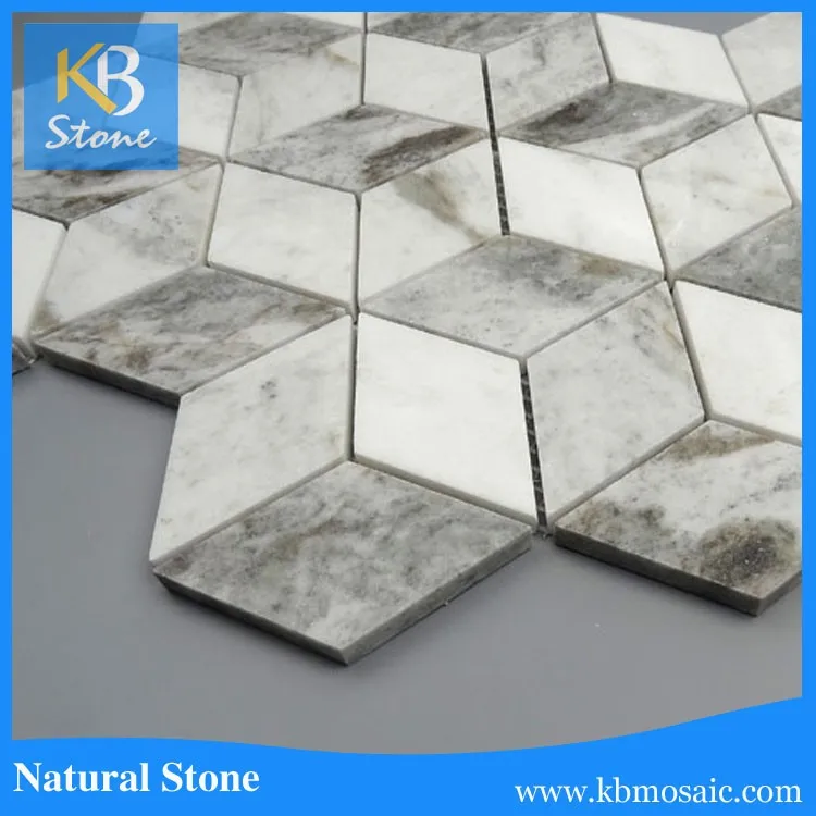 Natural beautiful snow white 3D shape marble mosaic tiles