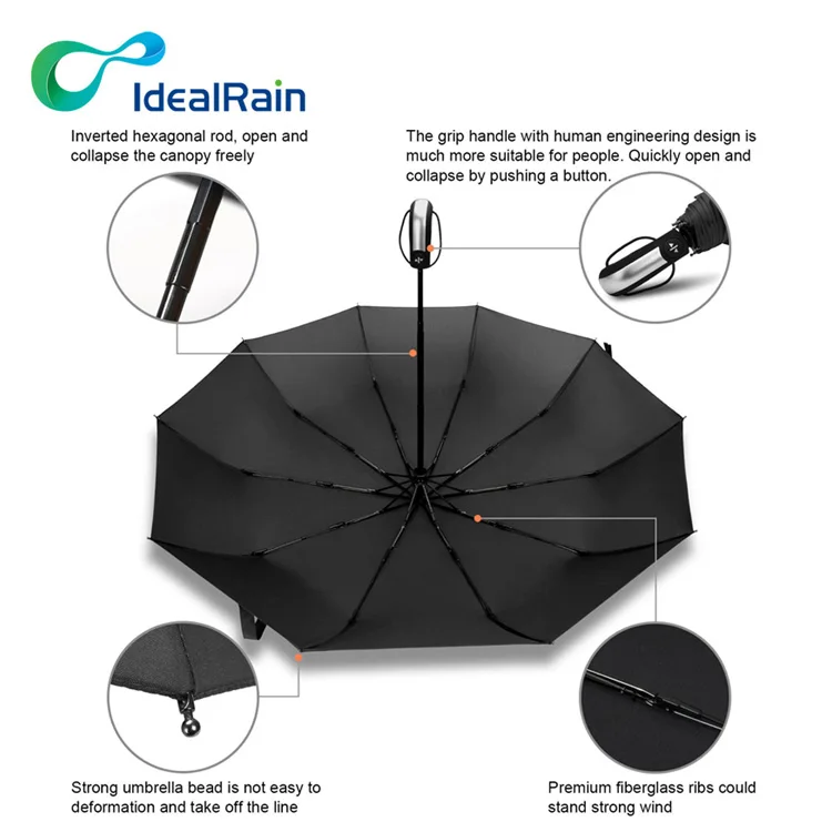 Strong Waterproof 10ribs Fold Umbrella Automatic Umbrella - Buy Fold ...