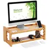Bamboo Height Adjustable Monitor Stand, Desktop Organizer, Computer Laptop Riser with Accessories Storage Shelf