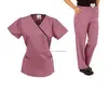 OEM&ODM mix color medical scrubs Classics Women's Mock Wrap Scrub Top & Elastic Waist Scrub Pant Set