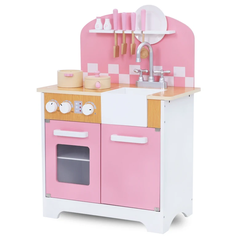 pink toy wooden kitchen