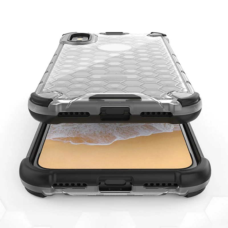 Transparent TPU + PC Hybrid Raised Screen Edge Armor Shockproof Case for iPhone Xs