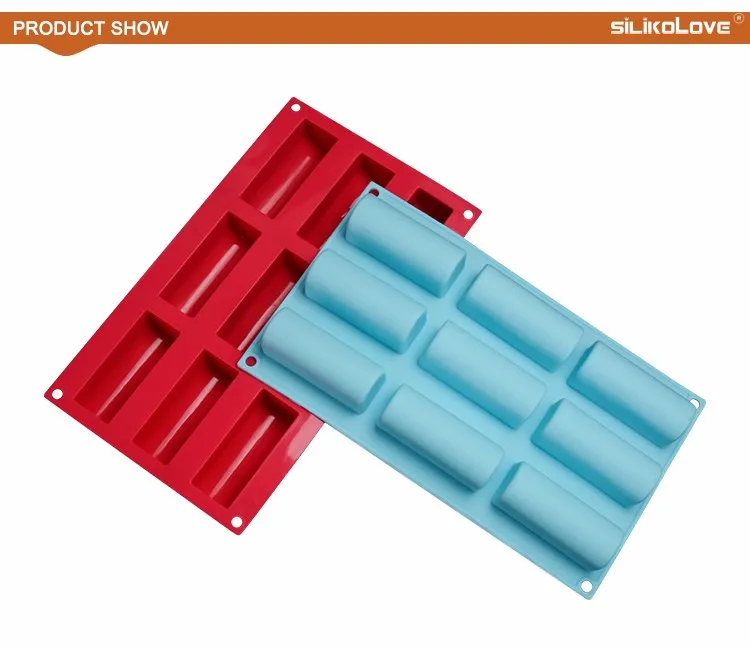 Microwave Use 9 Cavity Cylinder Shape Silicon Molds For Cake Making