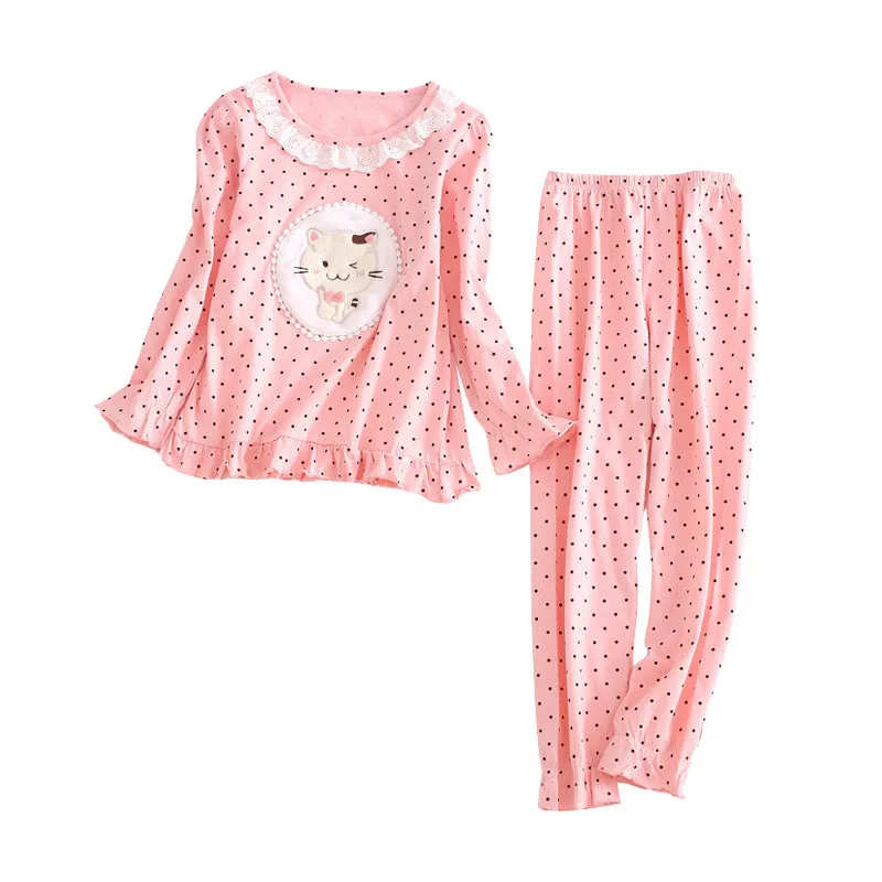 3t-8t Pink Printing Cotton Lace Sleepwear Sweet Girls Pajamas Sets ...