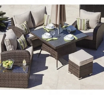 Wicker Sofa And Dining Combo With Charcoal Firepit Table Dining Set