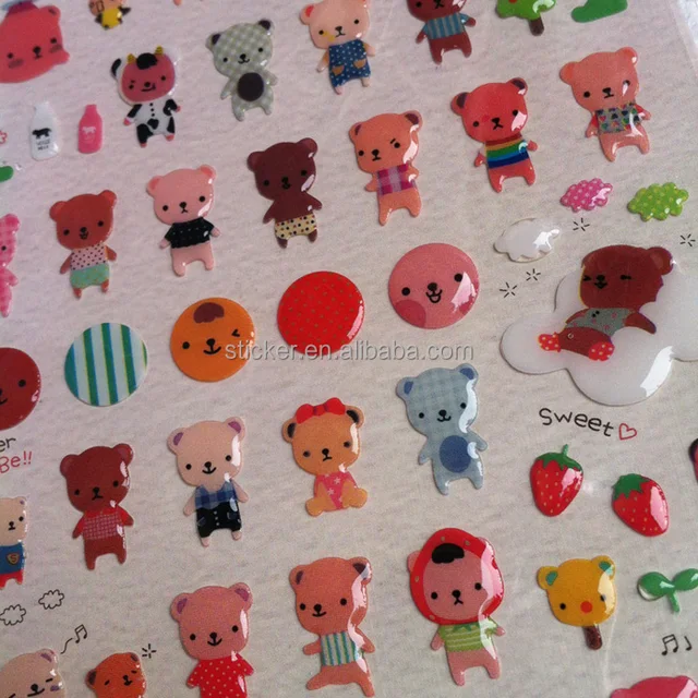 custom glittering crystal epoxy sticker cartoon reward sticker