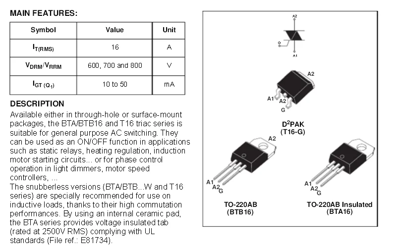 Btb16 600bw datasheet на русском схема