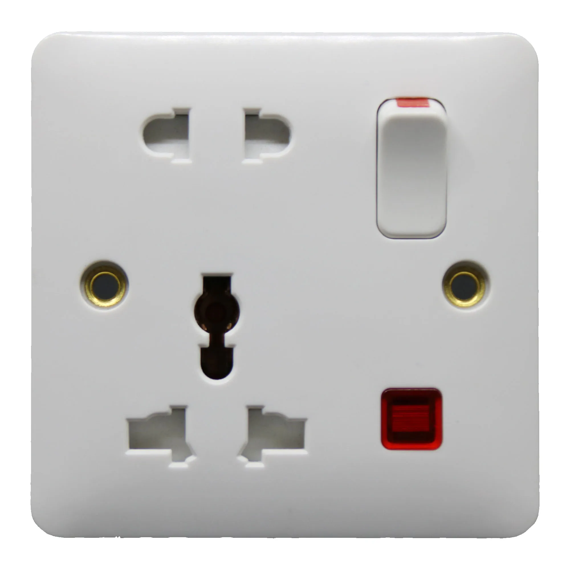 16A 2 gang 10 pin multi function universal switched socket with neon