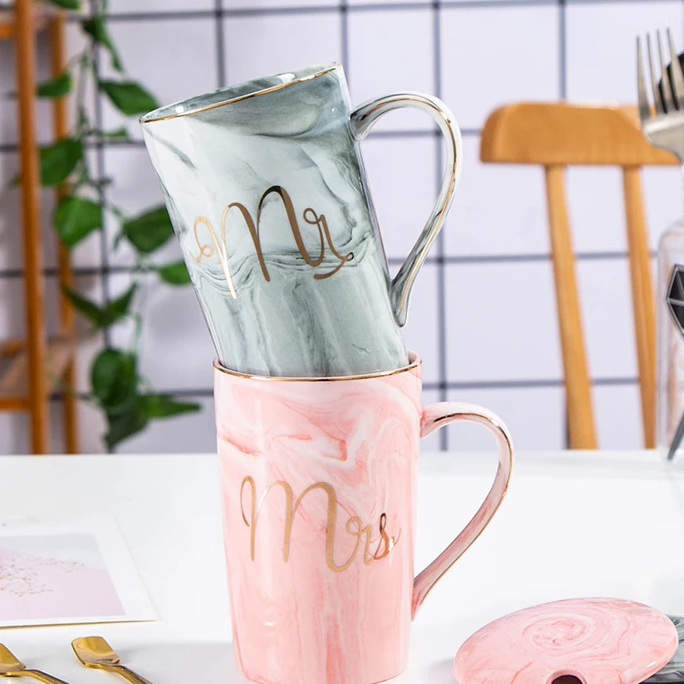 Wholesale Creative High Marble Custom Coffee Mug For Mr & Mrs With Gift