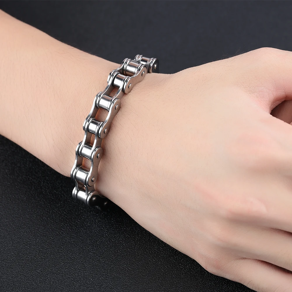 Silver Gold Bicycle Bike Chain Bracelet Men Stainless Steel Jewelry