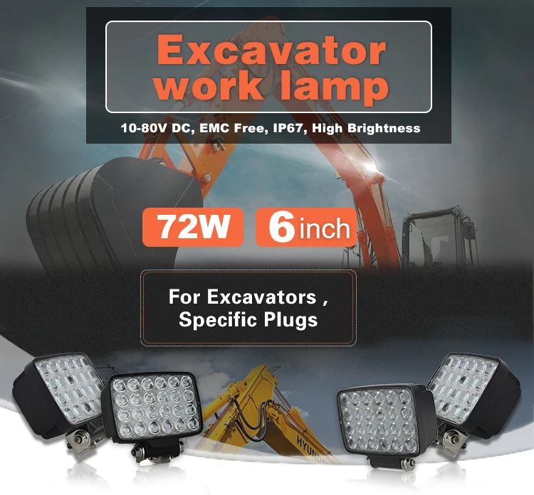 Best High Lumen Excavator Led Work Light With 1080v 72w Dedicated