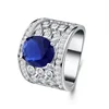 Luxury Exaggerated Ring Blue Gem Stone with Tiny Clear CZ Zircon Finger Ring for Women 925 Sterling Silver Jewelry