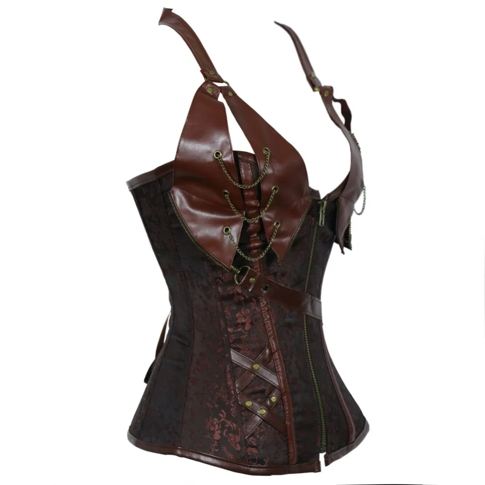 No Moq Vintage Halter Neck Gothic Steampunt Corset 14 Steel Boned