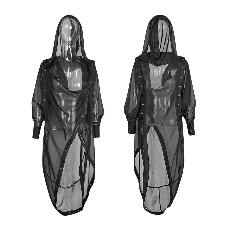 PY-187 PUNK Asymmetric Chiffon Long Coat Suit for Halloween And Prevent Bask