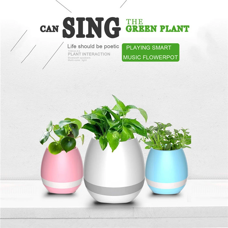 Hot Sale 2017 New Arrival Factory Supply LED Music Vase, Plant Smart Music Flowerpot Bluetooth Speaker Dancing Green