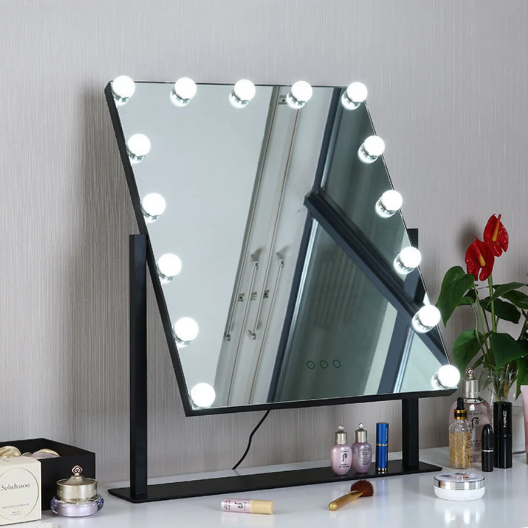 Lighted Vanity Makeup Hollywood Mirror, Dimmable Tabletop Cosmetic Mirror with LED Bulbs, Touch Control and Plug Powered